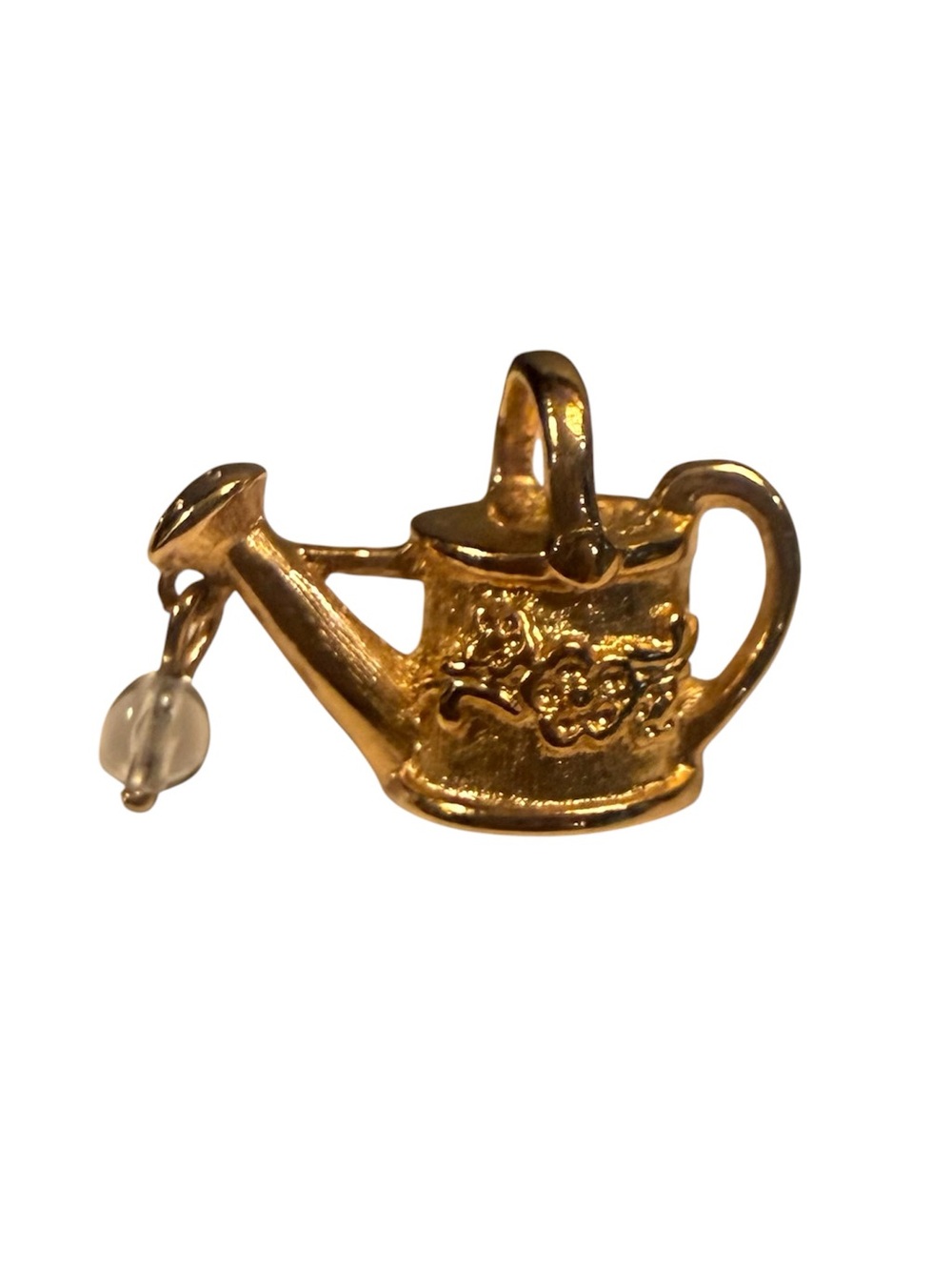 Vintage 1983 Avon Gold-Tone Watering Can Brooch Lapel Pin with Clear Bead